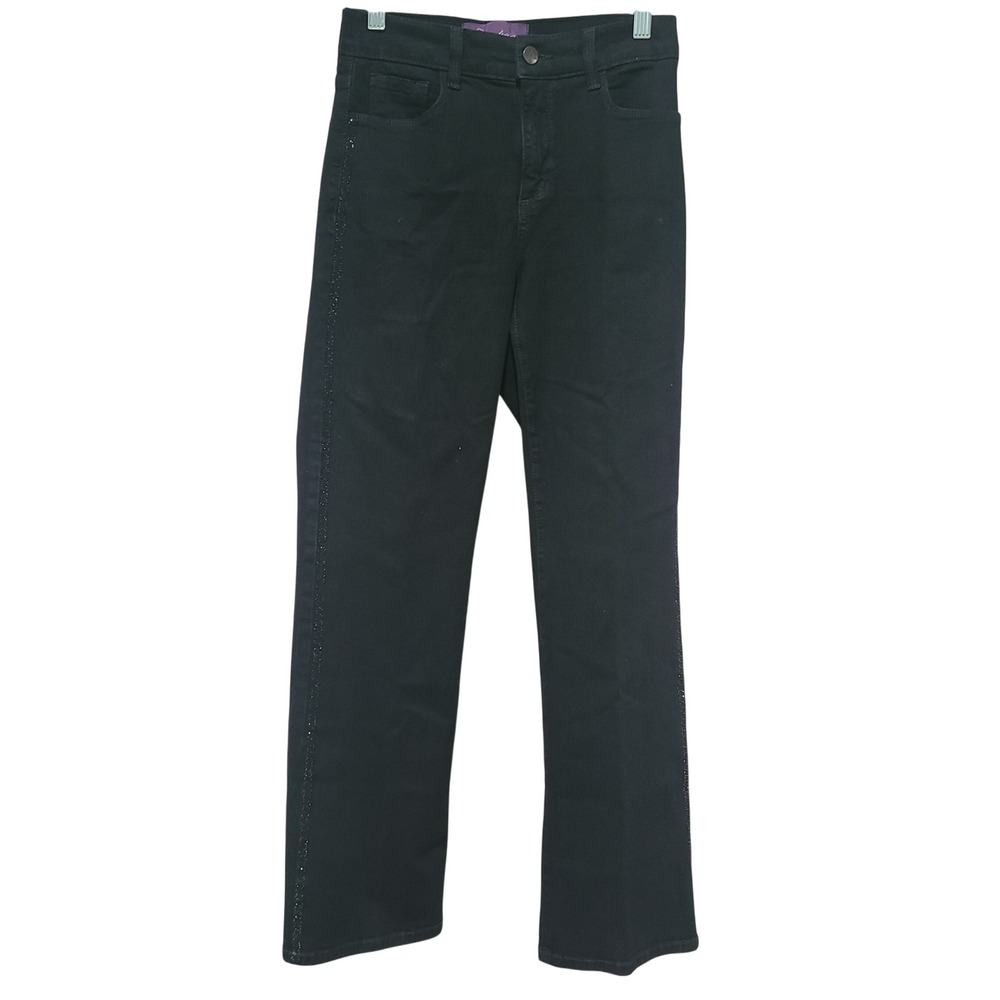 NYDJ Not Your Daughters Jeans Black Rhinestone Side Stripe Straight 2P Pants